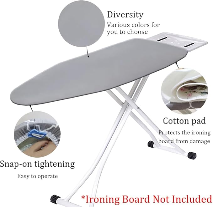 Cotton Ironing Board Cover,35x12in 39x13in 43x13in 47x15in Ironing Board Cover and Pad Standard Size Homes Iron Board Cover Ironing Cover and Pad(Silver,43x13in)