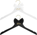 2 Pcs Bride Hanger and Groom Wedding Wooden Hanger with Letter and Bow Tie for Tuxedo Suit Bridesmaid Bridal Wedding Gift Bridal Party Shower (Classic)