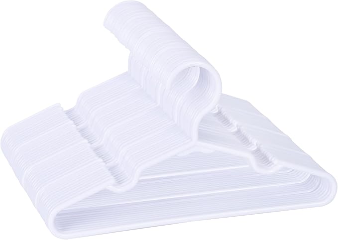 60 Pack White Kids Hangers 11.6 Inch - Baby Clothes Hangers for Toddler & Child, Durable Plastic Children's Hangers for Closet, Pants, Coats, Skirts (Non-Slip, Space-Saving)