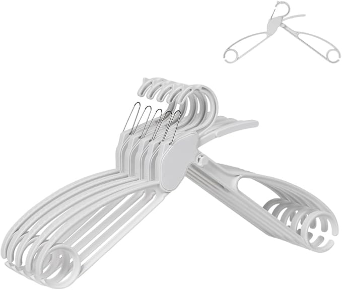 Quick-Release Clothes Hangers for Sweaters & T-Shirts - Neckline Protection, No Stretch, No Shoulder Bumps, Space-Saving Stackable Design [White, Pack of 5]