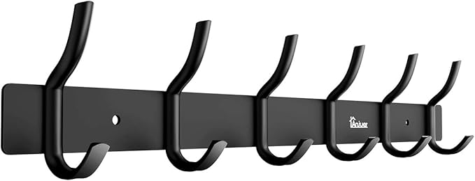 Coat Hanger Clothes Rack 6 Hooks Heavy Duty Clothes Hat Holder Aluminum Alloy Black