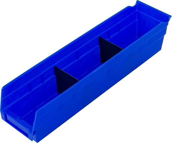 Akro-Mils 30128 Plastic Shelf Bins, Heavy Duty Storage Bins for Garage, Closet, and Drawer Organization, 18-Inch x 4-Inch x 4-Inch, Blue, 12-Pack