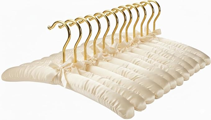 Premium Padded Hangers for Women’s Clothing - Set of 12 Non-Slip Fabric Hangers for Sweaters, Dresses, Coats, Wedding & Bride Hanger, Ivory