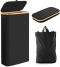 Fiona's magic Slim Laundry Hamper with Lid, 63L Narrow Laundry Basket with Removable Bag, Black Collapsible Dirty Clothes Basket, Thin Tall Storage Basket for Bathroom, Bedroom