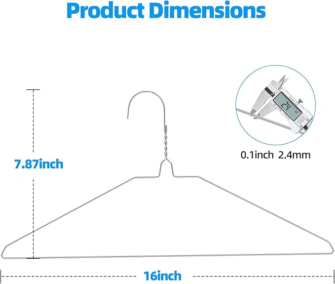Metal Wire Hangers 100 Pack, 16inch Clothes Hangers in Bulk for Standard Size Shirts,Suits, Pants, Skirts, Coats, Ultra Thin Space Saving Non Slip Silver