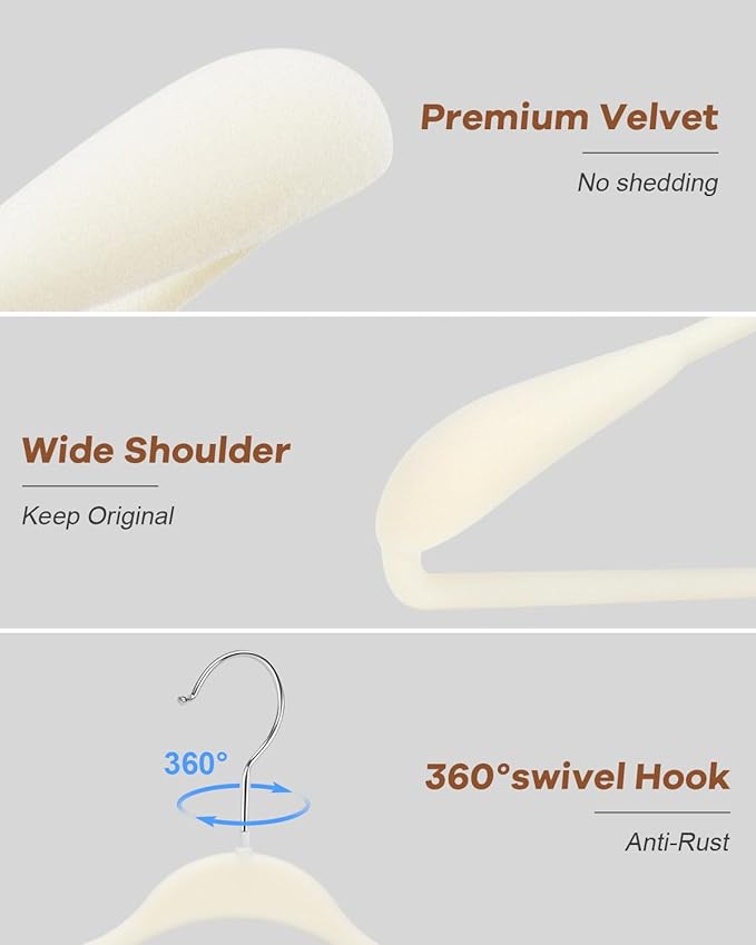 10 Pack Sweater Hangers No Shoulder Bump - Heavy Duty Coat Suit Hangers - Wide Shoulder Thick New Velvet Clothes Hanger - Non Slip Clothing Hanger for Sweaters, Jacket, Wedding Dress, Shirt, Closet