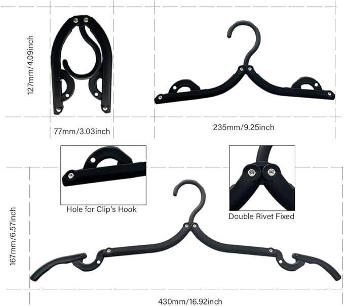 20 Pcs Portable Folding Travel Clothes Hangers, Foldable Clothes Drying Rack for Travel (Matt Black)