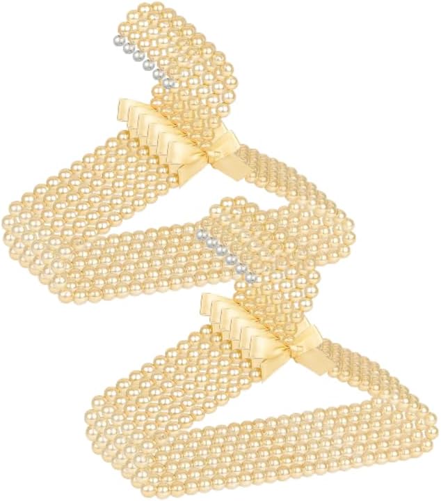 CONCEPTS 12pcs Pearl Hangers for Baby Girls & Women, Decorative Closet Hanger Set for Nursery, Wedding Dresses, Kids Clothing, Special Occasions, Photoshoots & Elegant Wardrobe Display - Champaigne