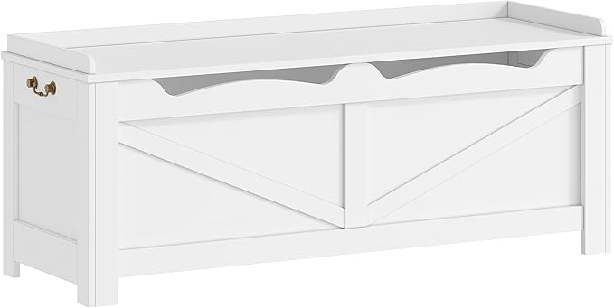 47.2" Storage Chest, Extra Large Storage Trunk with 2 Hinges, Wooden Box Bench, Lift-Top Organizer Chest, Shoe Bench for Entryway, Bedroom, Living Room, White SB14503X