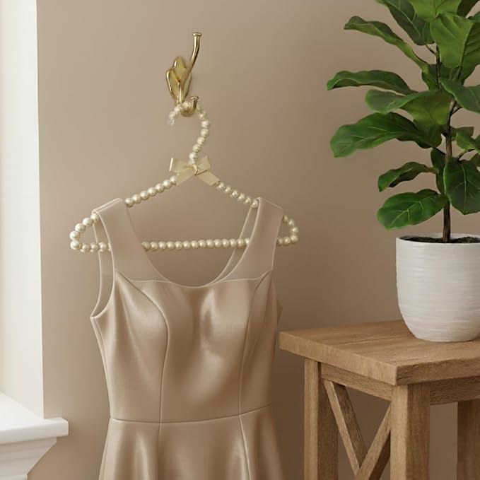 Concepts Premium Heavy Duty Pearl Hangers with Beige Ribbon Trim for Wedding and Engagement Gowns - Slim Design Also Can Be Used for Suits and Shirts (Champaigne 2 Pack)