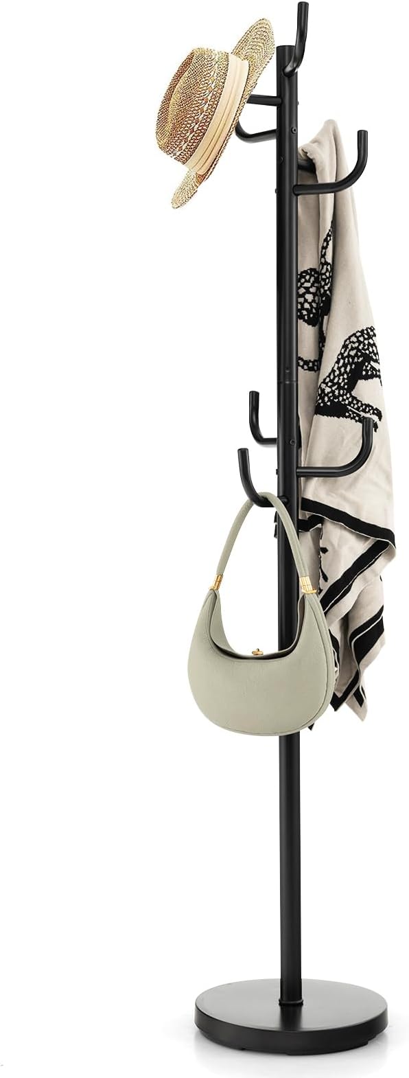 Tangkula Coat Rack Freestanding, Heavy Duty Metal Coat Tree with 8 Hooks, Coat Hanger Stand with 13-inch Enlarged Base, Standing Hall Tree, Home Entryway Hat Jacket Hanger for Scarf, Bag, Umbrella