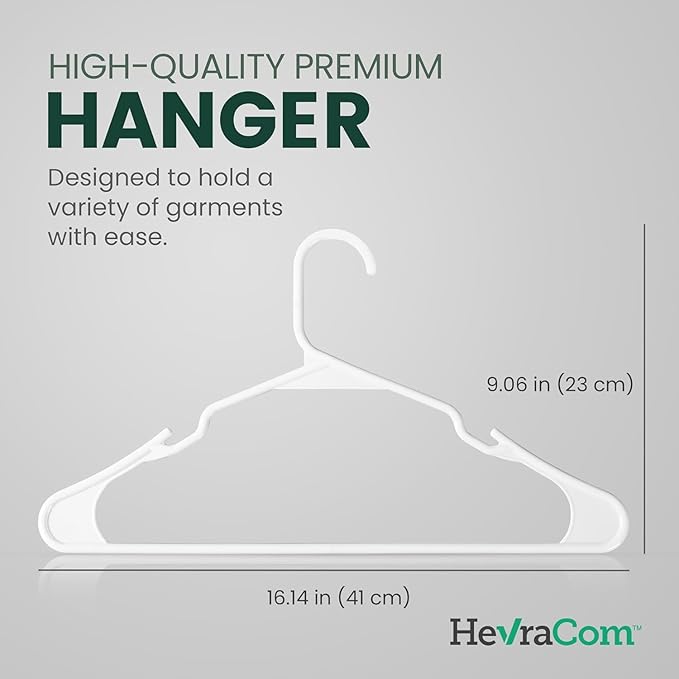 HevraCom Clothes Hangers Strong Heavy Duty Non Slip Hangers 50 Pack - Space Saving Coat and Pants Hangers, Skirt Hanger and Pant Hanger for Closet Organization and Storage, Hangers Plastic 50 Pack