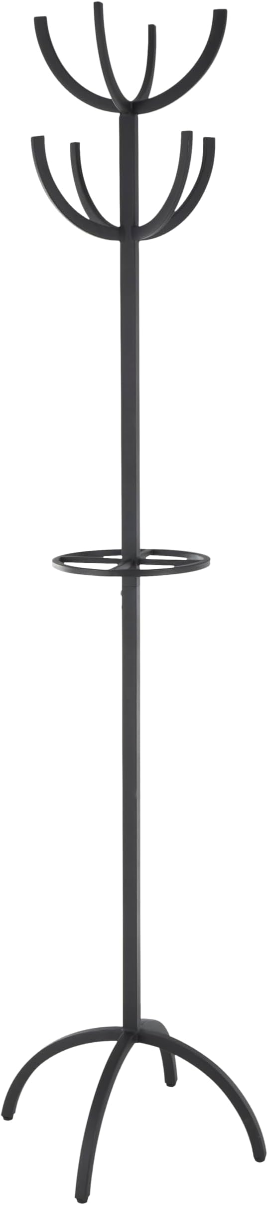 Deco 79 Metal 8 Hook Coat Rack with Ached Legs and Circular Center Storage, 19" x 19" x 72", Black