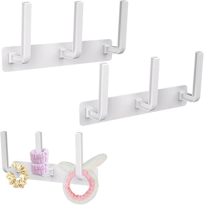 clino 2 Pack Headband Holder, Hair Ties Holder,Multifunctional Hooks, Removable Hat Hook, Claw Clip Organizer, Hair Accessories Organizer for Women and Girls, Men Hat Rack for Baseball Caps (White)