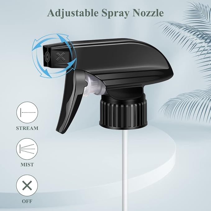 Wedama Spray Nozzle for 8 oz and 16 oz Glass Spray Bottles, Black Trigger Sprayers Replacement with Mist Stream Sprayer Adjustable Spray Bottle Nozzles - 2Pack