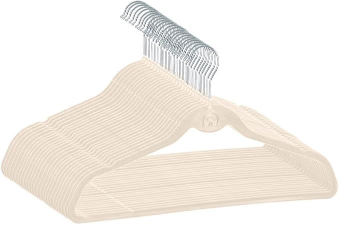 Heavy Duty Velvet Hangers with Cascade Hook, Durable, 360 Degree Rotatable Hook (30, Beige)