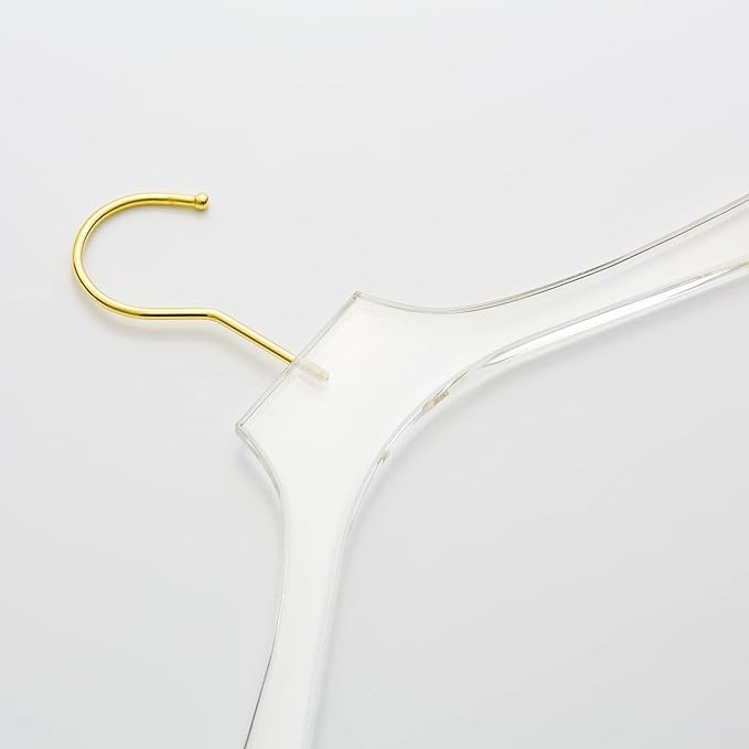 HomeCube USA Clear Acrylic Clothes Hanger with Gold Hooks – Heavy Duty Lucite Closet Organizer, Elegant & Sturdy for Shirts, Dresses, Coats, Suits & Boutique Use (20, Medium 15")