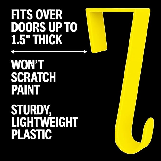 Dependable Industries Over-The-Door Hanger Hook Set 4-Pack of 4.5 in. Plastic Over-The-Door Hangers & Over-The-Door Hooks – Over-Door Hooks for Hanging Clothes & Towels (Yellow)