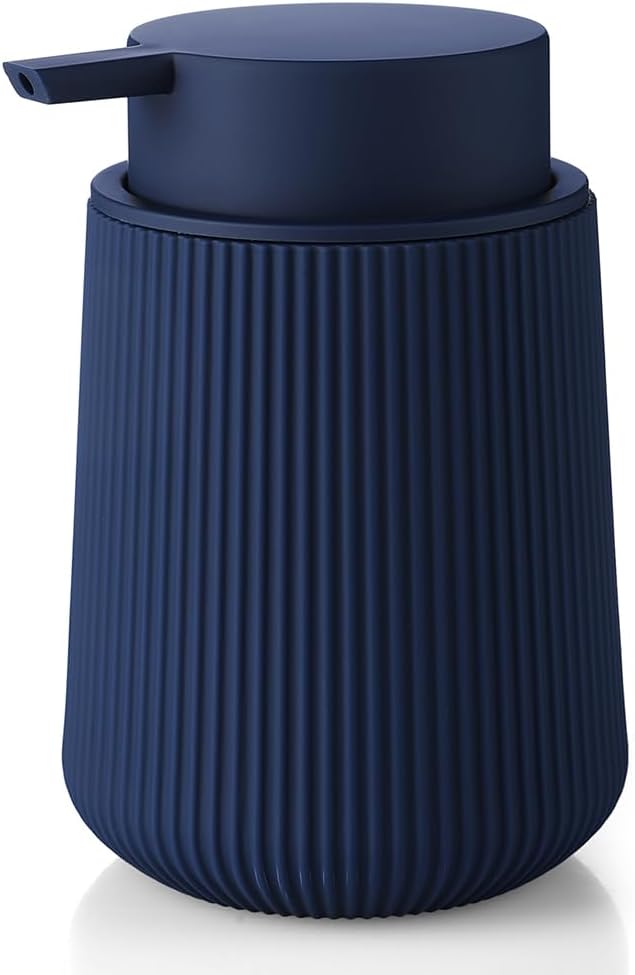 Striped Liquid Hand Soap Dispenser with Leak-Proof Pump for Bathroom and Kitchen Countertop 11oz Navy Blue