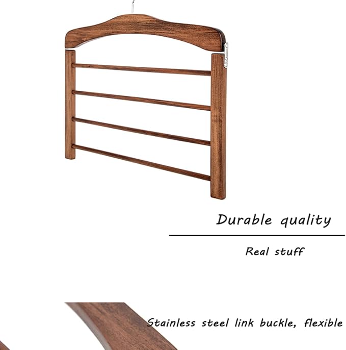 Wooden Pant Hanger Space Saving - 4 Tier Closet Storage Hanger Organizer for Jeans Legging Scarves Pants Towels, 3 Packs, Wood