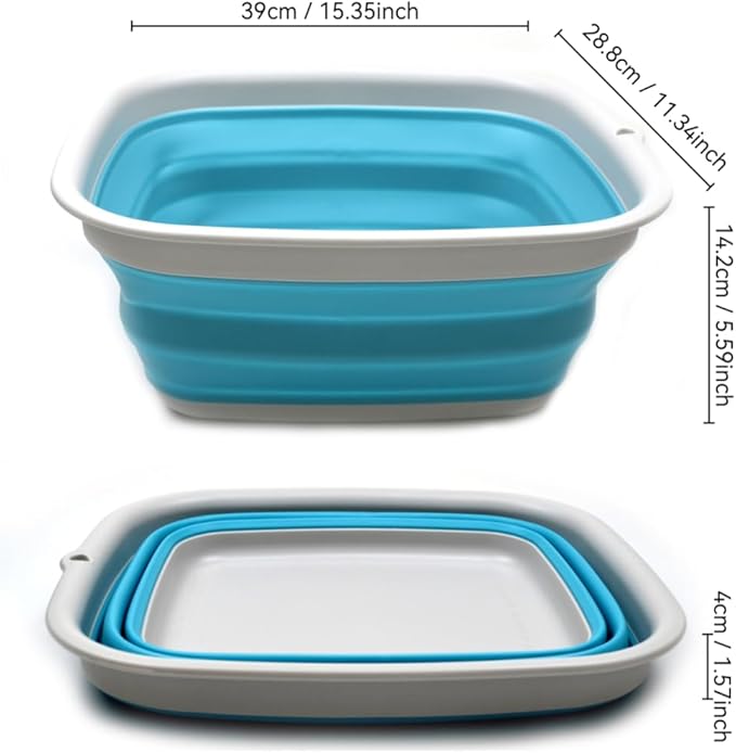 SAMMART 9.45L (2.5 Gallon) Collapsible Tub - Foldable Dish Tub - Portable Washing Basin - Space Saving Plastic Washtub (Bright Blue, M)