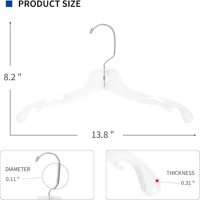 Clear Plastic Kids Hangers – 14 Inch Size, Pack of 20 – Lightweight Space-Saving Hangers for Shirts, Tops & Jackets – Durable Closet Organizers for Children’s Clothing