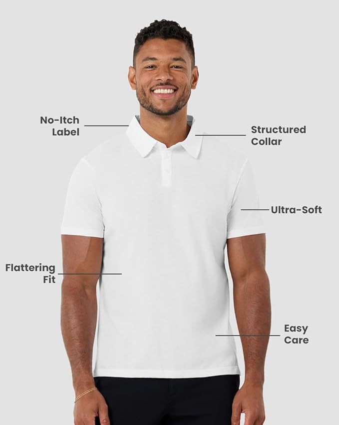 INTO THE AM Polo Shirts for Men - Slim Fit Short Sleeve Collared Shirt S - 4XL Fitted Collar Polos for Work