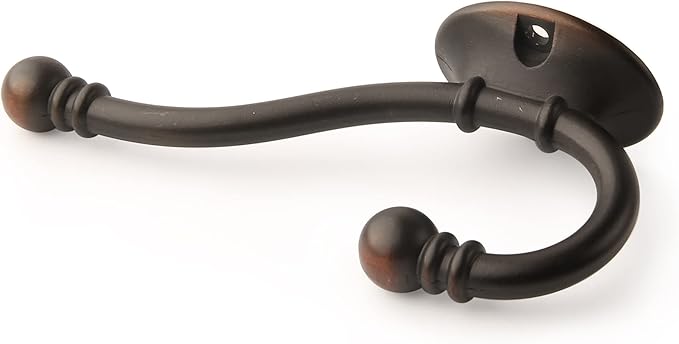 HASWARE 6 PCS Double Prong Robe Hook, Large Dual Coat Hooks with 12 Pcs Screws Wall Mounted Hooks Robe Antique Hangers Heavy Duty for Home Coats Hat Clothes Hanger Towel Keys (Oil-Rubbed Bronze)