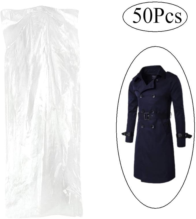 Pack of 50 Garment Bag,Transparent Suit Bag,Clothing Cover,Gown and Dress Storage Bag (60 × 120 cm)
