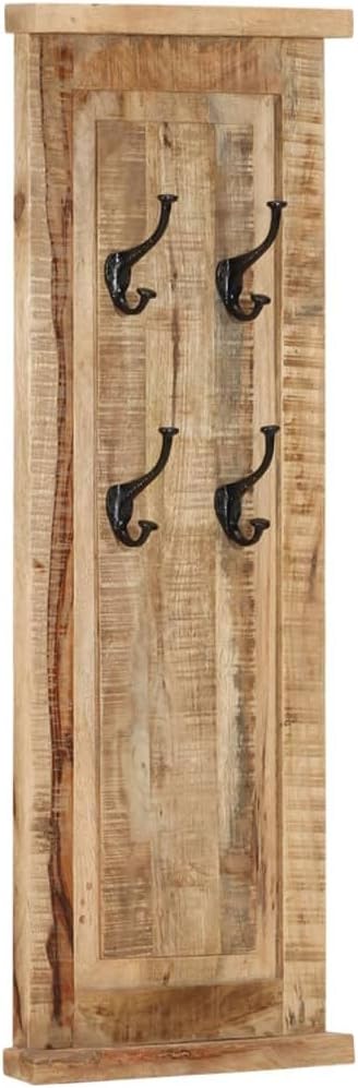 vidaXL Coat Racks Freestanding Solid Mango Wood with Wrought Iron Hooks - Antique-Style Wooden Coat Organizer - 15"x39.4" Wall-Mounted for Bedroom Hallway