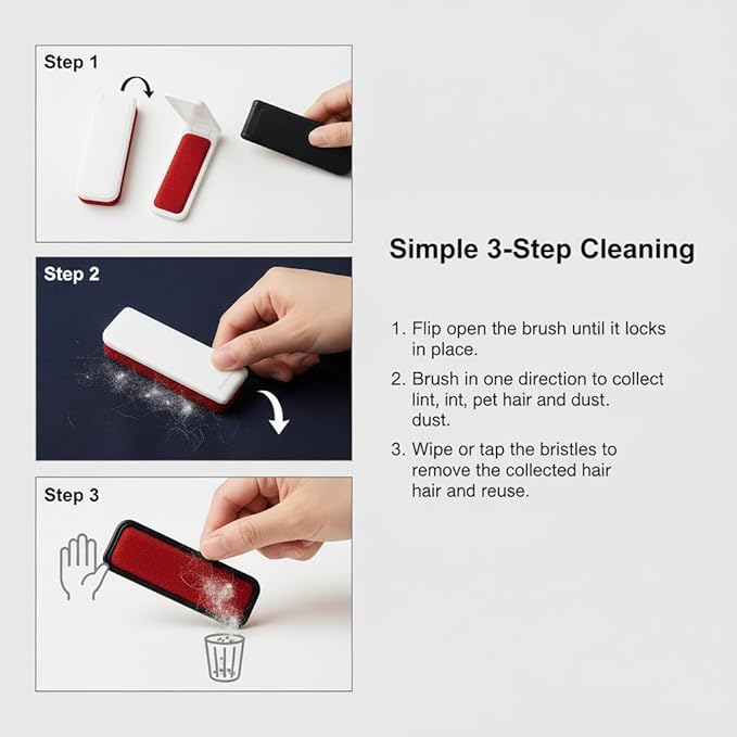 4Pcs Reusable Velvet Lint Brush for Clothes, Portable Travel Lint Remover, Static Electricity Lint Brush for Pet Hair, Dust, Fluff on Furniture and Car Seats (Black & White)