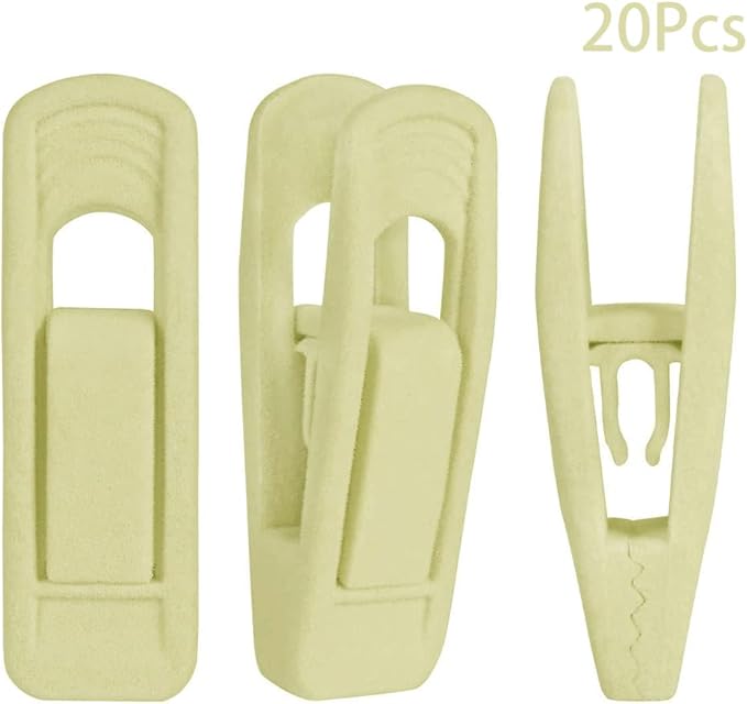 RUNAAJA Velvet Hangers Clips Pants Hangers Clips Flocked Hanger Clips Hanger Plastic Thicken Clothes Pants Pants Clip for Thin Velvet Clothes Suit Socks Hangers (Beige*20)