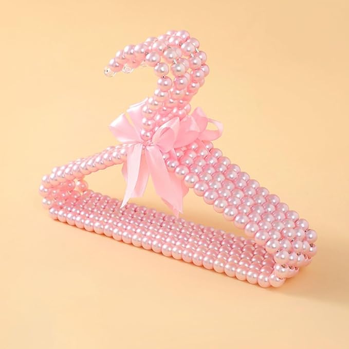 Pearl Pet Clothes Hanger Small Dog Garment Rack with Decorative Bow Lightweight Plastic Coat Hangers for Pet Clothes Storage 7.87X6.29X0.39In