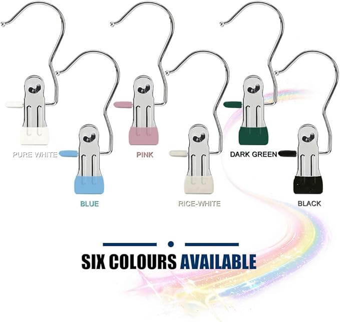 Hangers Clips,Stainless Multi Function Clip Hooks,Laundry Hanging Hooks Clips,Closet Hangers,Boot Clips， Hats Clips,Socks Clips,Pants Clips, Bras Clips (50, Rice-White)