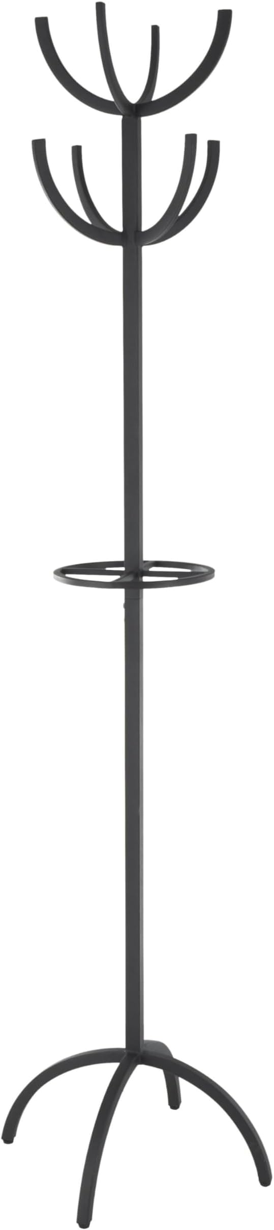 Deco 79 Metal 8 Hook Coat Rack with Ached Legs and Circular Center Storage, 19" x 19" x 72", Black