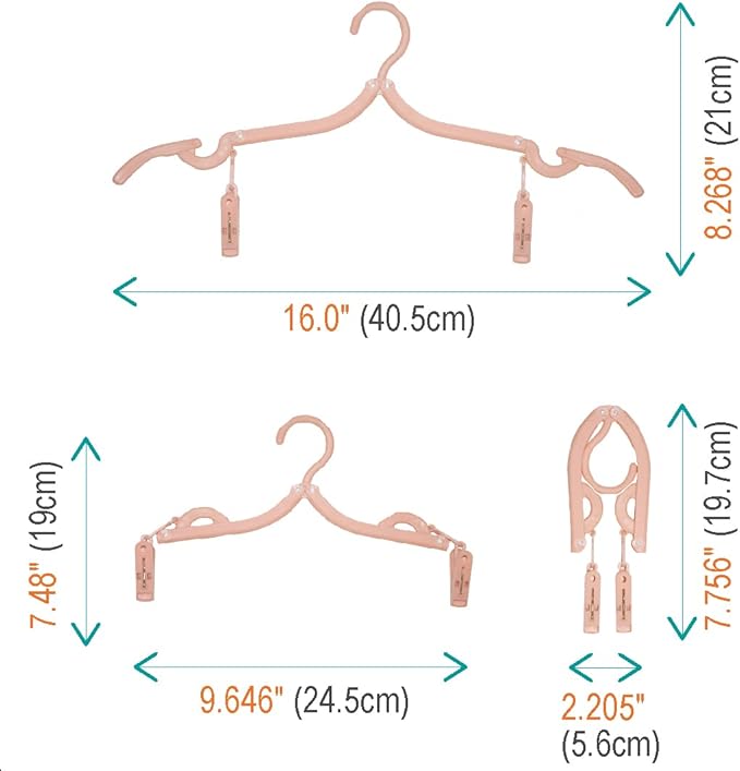 12 Pcs Folding Clothes Hangers, Portable Travel Clothes Hangers with Clips Plastic Non-Slip Pants Skirts Underwear Clothes Hangers Drying Rack for Home Outdoor Travel (Solid Color-12Pcs)