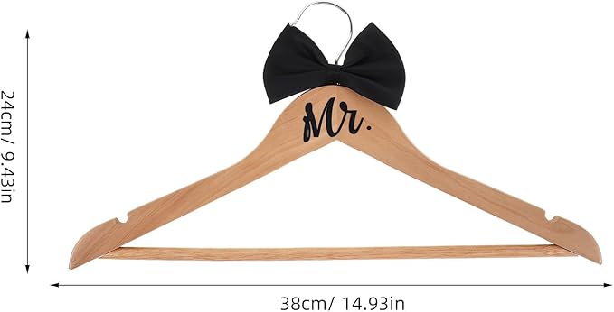 ABOOFAN Bride and Groom Hangers Set 2Pcs Wooden Wedding Dress Hanger with Bow Tie for Tuxedo Suit Bridal Party Shower Keepsake