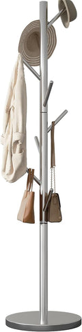 Coat Rack Freestanding Metal Coat Rack Stand with 8 Hooks Sturdy Heavy Duty Modern Coats Tree for Bags Clothes Hall Tree Hats Hanger Holder Stand for Entryway Bedroom Hallway Office, Silver