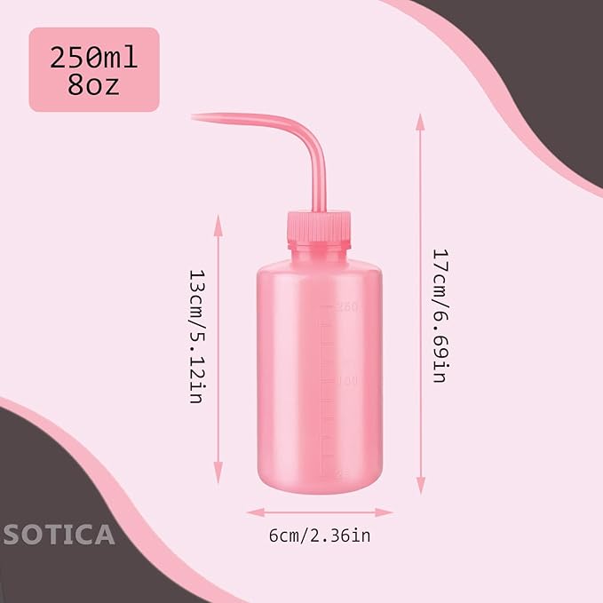Sotica Wash Bottles - 3pcs Pink Squeeze Bottles 8oz tattoo bottles 250ml Narrow Mouth Squirt Bottles with Scale Labels Spray Bottles for Tattoo Medical Lab Succulent Watering Lash Extension Supplies