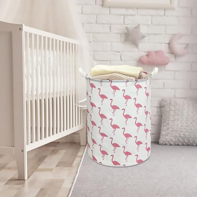CLOCOR Large Pink Flamingo Laundry Hamper, Baby Girl Laundry Basket,Kids Toy Storage Bins,Nursery Decor,Bedroom,Bathroom,Gift Basket (White Flamingo)