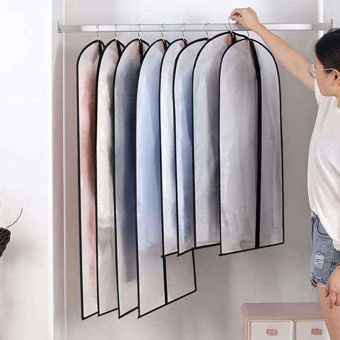 Clear Clothes Covers Hanging Dust Proof Garment Bags with Zipper for Coat Dress Gowns Shirts Jacket Sweater Black Edge Pack 4