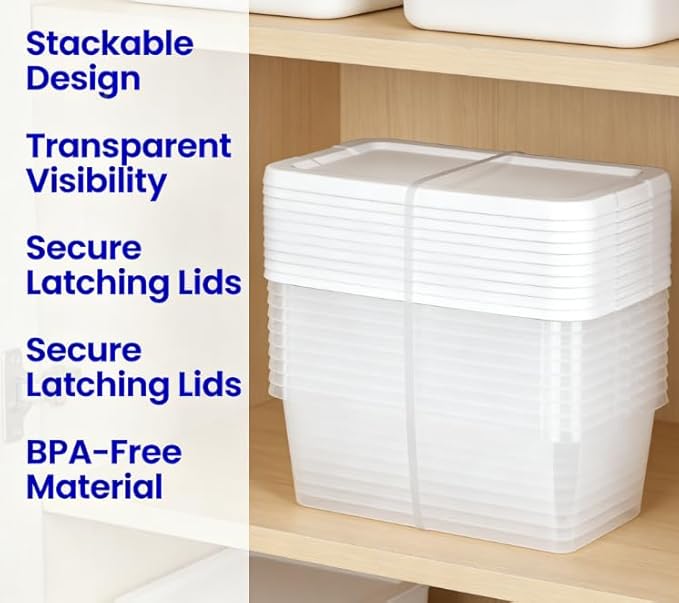 10-Pack of 6 Quart Clear Storage Boxes, Modern style, durable and sturdy, White Plastic with Snap-On Lids, Suitable for bedroom storage