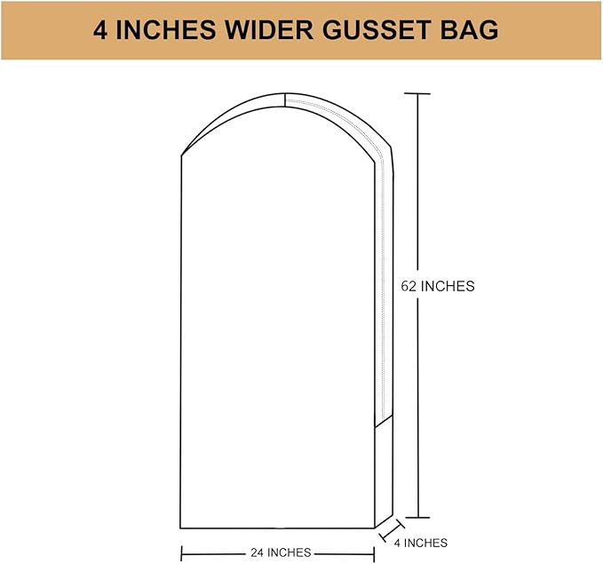 Beige Cotton Garment Bags 24 x 42 Inches with Zipper - Dust Proof Closet Organizer, Easy Storage Travel Bag, Garment Protector for Dress, Suit, and closet storage