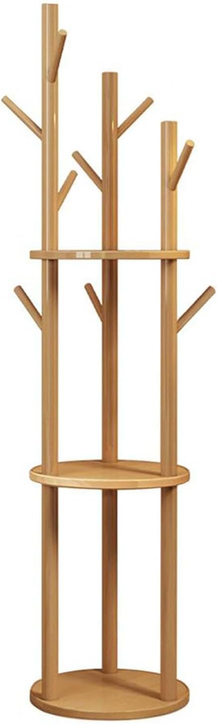 Simcat Wood Coat Rack with 3 Shelves and 9 Hooks Coat Tree Hanger Freestanding Coat Rack for Bedroom, Hallway, Entrance, Office, for Hats, Coats, Scarves, Handbags (Fixed rack wood color)