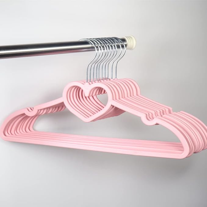 Cute Aesthetic Clothes Hangers Space Saving Plastic Hangers for Teen Girls Wardrobe Shirts Tops Coats Hangers Clothing Organizer Kawaii Girls Room Decor Kawaii Stuff Accessories (10, Pink Love Hearts)