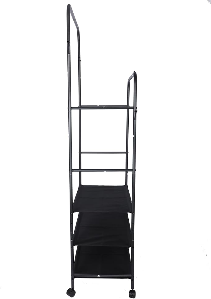 Whitmor Double Rod Clothes Rack: Metal Rolling Clothing Racks for Hanging Clothes, Heavy Duty Garment Rack with 3 Shelves, Portable Clothes Organizer for Bedroom, Laundry, Living Room, Black