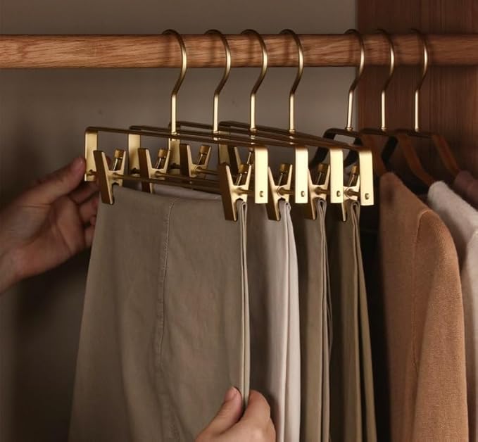 Premium Matte Gold Aluminum Pants Clip Hanger 10 Pack, Extra Smooth & Durable Metal Shirt Dress Aluminum Alloy Hanger,Clothing Support,Clothing Hang