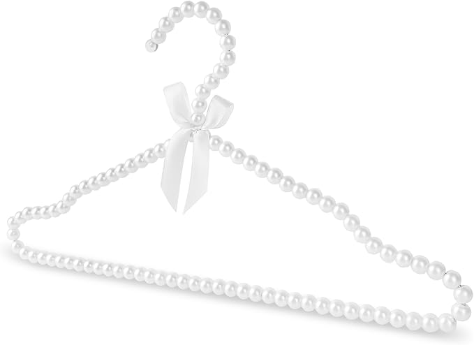 Linkidea 5 Pack Pearl Beaded Clothes Hangers, Plastic Elegant Clothes Dress Pants Hanger, Closet Coat Storage Organizer Standard Hangers (White)