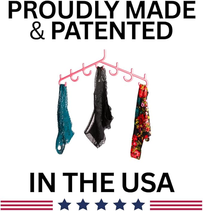 Made in USA Multi-Use Hanger for Bras, Lingerie, Hats & Scarves 5-Pack | Patented Closet Organizer | 7-Hook Space Saver for Underwear, Ties, Belts | No Clips, Lightweight Design