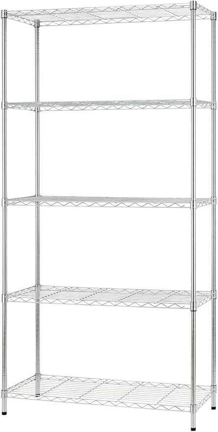 5-Tier Heavy Duty Wire Shelving Unit for Garage & Kitchen Adjustable Metal Shelf, 1250 LBS Wire Rack, Garage Shelving, Pantry Organizer, Storage Shelves, Utility Shelf, Chrome, 36W x 14D x 72H